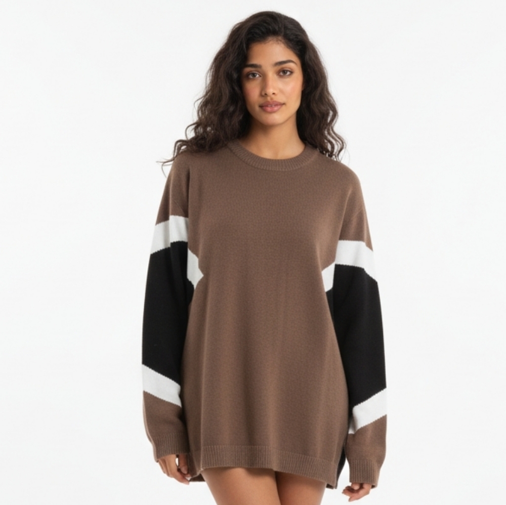 Planet by Lauren G Pima Cotton Tricolor Triangled Crewneck Sweater One Size (19)